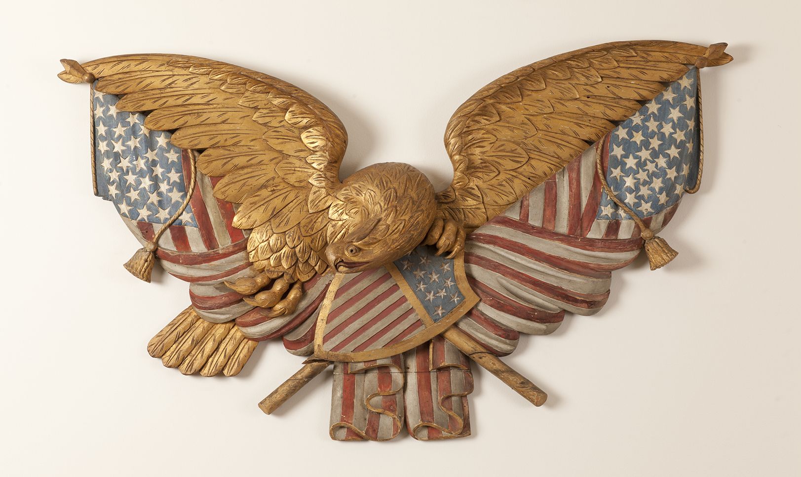 Unidentified Artist, Eagle and Flags Plaque, 1875-1900, white pine, paint, and gilt