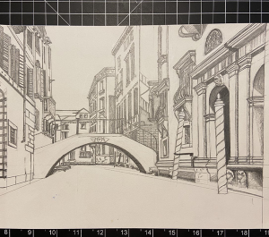one point perspective bridge drawing