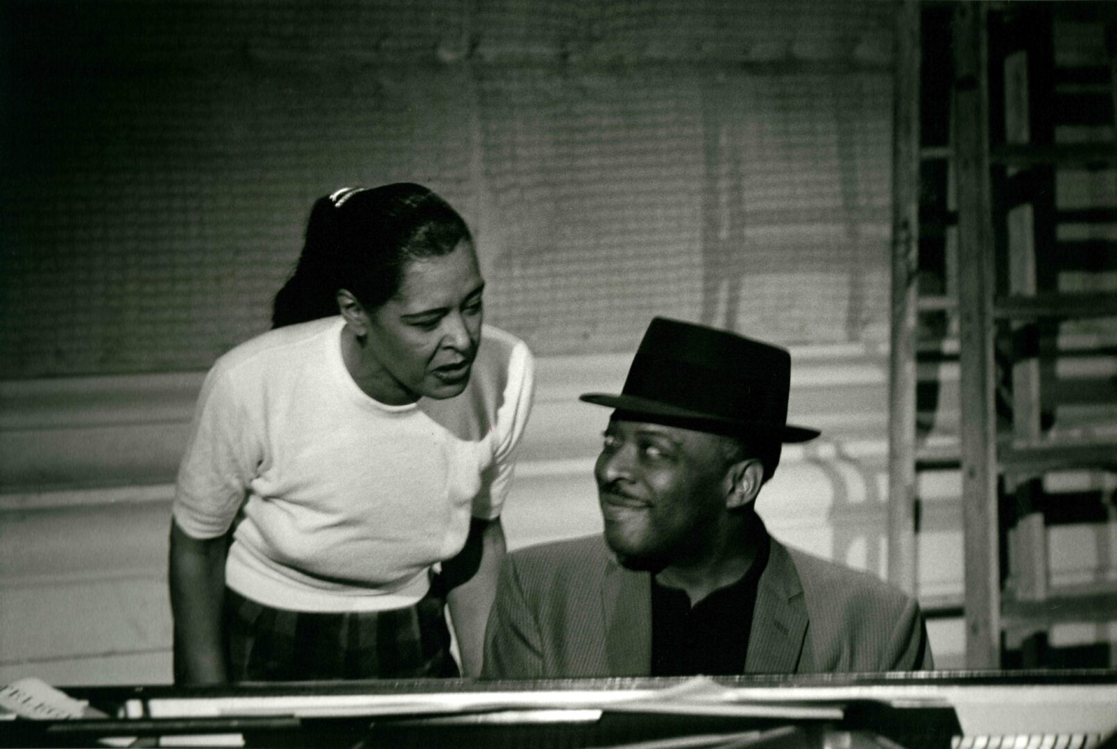 Milt Hinton Vicksburg, MS 1910–2000 New York City Billie Holiday and Count Basie, television studio, NYC, 1957, 1957 Gelatin silver print Gift of Hank O'Neal and Shelley M. Sheir, 2023 2023.18 8 ½ in. x 12 ¾ in. (f) currently unframed FF19 Condition: checked